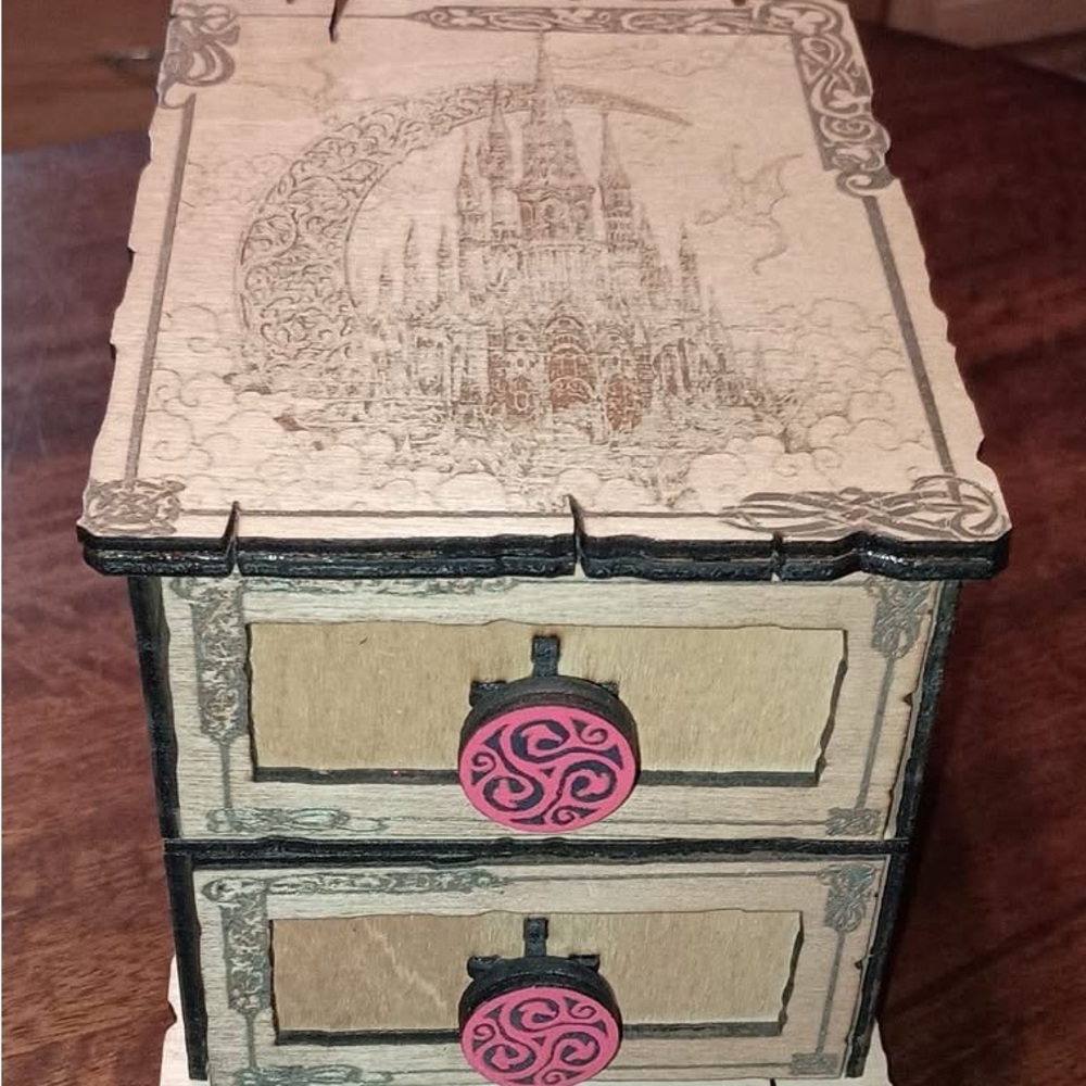 Wooden Fantasy Castle dragon Jewelry trinket Box